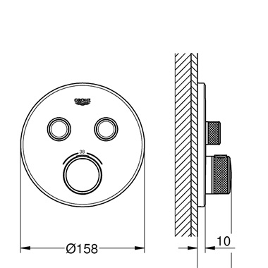 Grohe Grohtherm SmartControl falsík mögötti termosztátos csaptelep 2 fogyasztóra, króm
