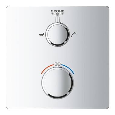 Grohe Grohthermt ermosztátos kád keverő 2 kimenethez, beépített elzáró/váltó szeleppel, króm