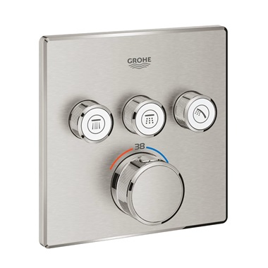 Grohe Grotherm SmartControl termosztátos vezérlő szögletes 3 fogyasztóra, SuperSteel
