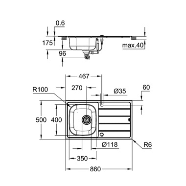 Grohe K200 mosogatótálca Bau Edge mosogatócsapteleppel, rozsdamentes acél
