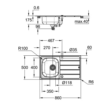Grohe K200 mosogatótálca rozsdamentes acél