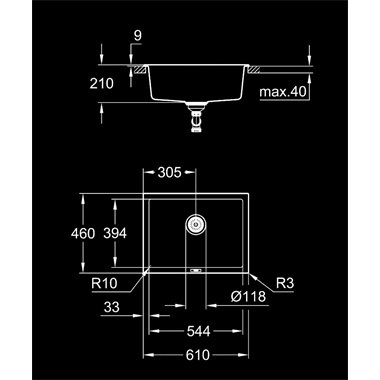 Grohe K700U kompozit mosogatótálca 59,4 × 44,2 cm, gránit fekete
