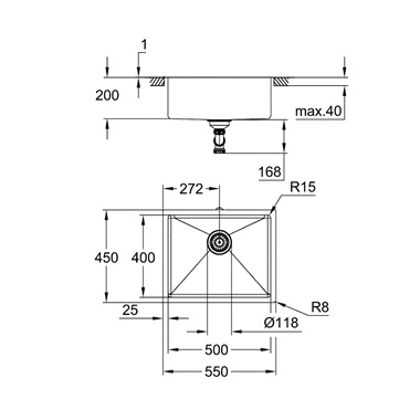 Grohe K700U rozsdamentes acél mosogatótálca 54,4x44,4 cm, Brushed Warm Sunset