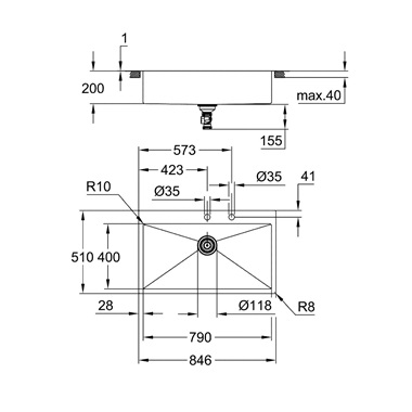 Grohe K800 mosogatótálca 84,6x56 cm rozsdamentes acél