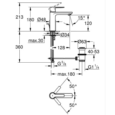 Grohe Lineare egykaros mosdócsaptelep húzórudas leeresztővel, S-es, rushed Hard Graphite