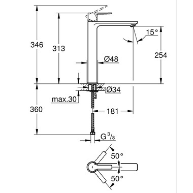 Grohe Lineare egykaros mosdócsaptelep 1/2” XL-es méret, SuperSteel