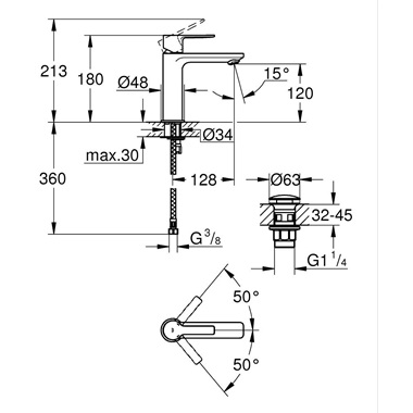 Grohe Lineare egykaros mosdócsaptelep 1/2” S-es méret, SuperSteel