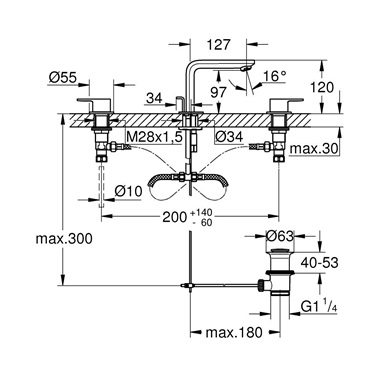 Grohe Lineare mosdócsaptelep, 1/2” M-es méret, 3 lyukas, króm