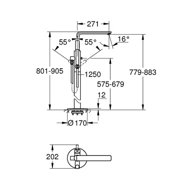 Grohe Lineare egykaros szabadon álló  kádtöltő csaptelep 1/2”, Brushed Hard Graphite