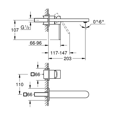 Grohe Plus egykaros fali mosdócsaptelep L-es méret, 2 lyukas, króm