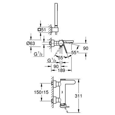 Grohe Plus egykaros kádcsaptelep 1/2”, króm