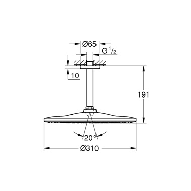 Grohe Rainshower Mono 310 fejzuhany készlet mennyezetre  1 funkciós, Phantom Black