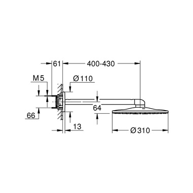 Grohe Rainshower SmartActive 310 fejzuhany szett 43 cm, 2 funkciós, Hard Graphite