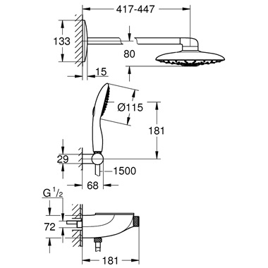 Grohe |Rainshower System SmartControl Duo 360 kombi zuhanyrendszer termosztáttal, falsík(on) kívüli / mögötti, króm