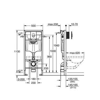 Grohe Rapid SL 3az1-ben WC szerelőkeret 1,13 m, XS-es