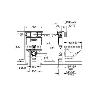 Grohe Rapid SL alacsony WC szerelőkeret, XS-es
