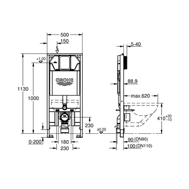 Grohe Rapid SL WC-szerelőkeret 1,13 m, XS-es
