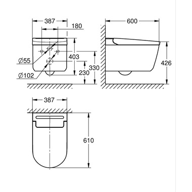 Grohe Sensia Pro bidéfunkciós teljes WC-rendszer falsík mögötti öblítőtartályokhoz, falra függesztett, fényes fehér