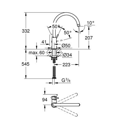Grohe Start Classic egykaros mosogatócsapzelep 1/2”, króm