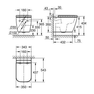 Geohe BauEdge Ceramic fali WC szett Rimless, fehér