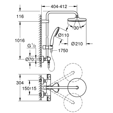 Grohe Tempesta 210 termosztátos zuhanyrendszer, króm 