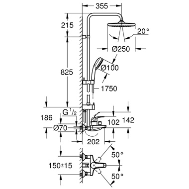 Grohe empesta Cosmopolitan System 250 zuhanyrendszer egykaros kádtöltővel, falra szereléshez króm