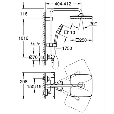 Grohe Tempesta System 250 Cube termosztátos zuhanyrendszer matt fekete