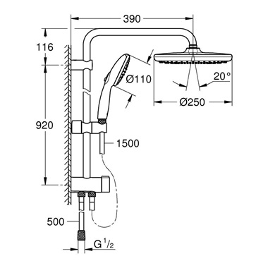 Grohe Tempesta System 250 flex zuhanyrendszer diverterrel falra szereléshez, matt fekete