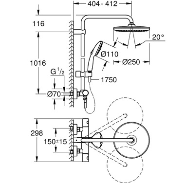 Grohe Tempesta System 250 termosztátos zuhanyrendszer, fali, matt fekete Grohe Tempesta System 250 termosztátos zuhanyrendszer, fali, matt fekete