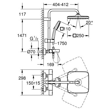 Tempesta System 250 Cube termosztátos zuhanyrendszer kádtöltővel króm