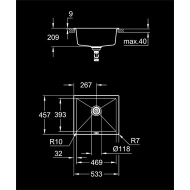 Grohe K700U kompozit mosogatótálca fekete