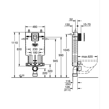 Grohe uniset 2 az 1-ben WC szett tartállyal, króm nyomólappal, szerelőelemmel
