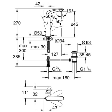 Grohe Wave egykaros mosdócsaptelep 1/2" L-es, króm