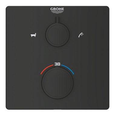 Grohe Grohtherm Termosztátos kád keverő 2 kimenethez, beépített elzáró/váltó szeleppel, matt fekete
