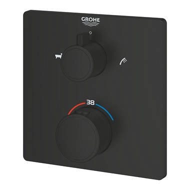 Grohe Grohtherm Termosztátos kád keverő 2 kimenethez, beépített elzáró/váltó szeleppel, matt fekete