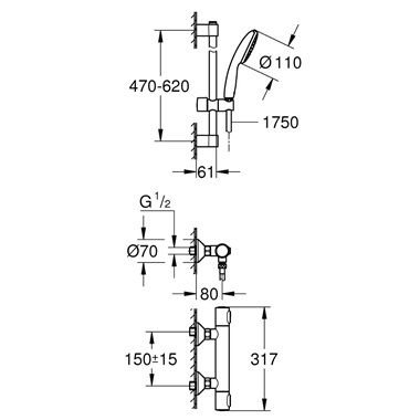 Grohe Grohtherm 500 THM termosztátos zuhanycsaptelep zuhanyrúddal, króm