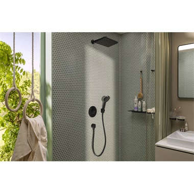 Hansgrohe Activera Select zuhanyszett 9,5 cm, 2 jet, Ecosmart, 125 cm-es zuhanyrúddal, matt fekete