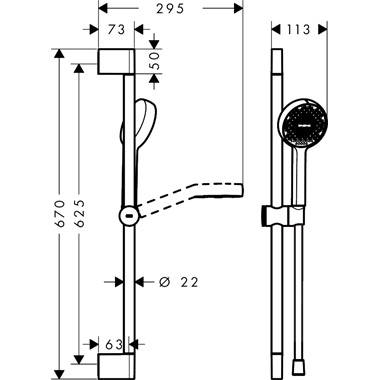 Hansgrohe Activera Select zuhanyszett 9,5 cm, 2 jet, Ecosmart, 65cm-es zuhanyrúddal, matt fekete