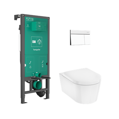 Hansgrohe EluPura S teljes WC-szett falsík alatti öblítőrendszerrel, iFrame Element E öblítőlappal, EluPura WC-ülőkével