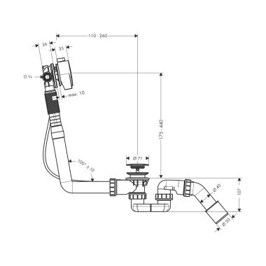 Hansgrohe Exafill S kádtöltő le- és túlfolyó-garnitúrával, komplett szett DN20, króm