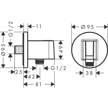 Hansgrohe Fixfit S csőcsatlakozás porter zuhanytartóval, matt fekete