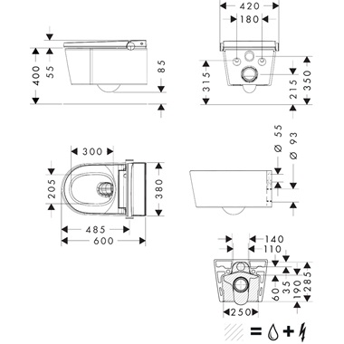 Hansgrohe LavaPura Element S Fali rögzítésű többfunkciós WC-szett AquaHelix Flush, SmartClean, HygieneEffect