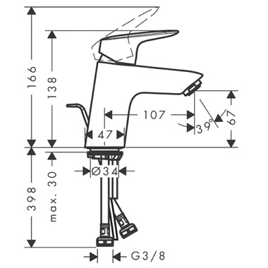Hansgrohe Logis 70 mosdó csaptelep, fém automata lefolyógarnitúrával, króm