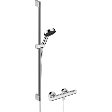 Hansgrohe Pulsify Select S Relaxation 105 zuhanyrendszer 3 jet EcoSmart Ecostat elemmel és 90 cm-es zuhanyrúddal króm 