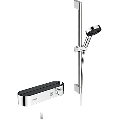 Hansgrohe Pulsify Select Relaxation 105 zuhanyrendszer 3 jet, kézizuhannyal termosztáttal, 65 cm-es zuhanyruddal, króm