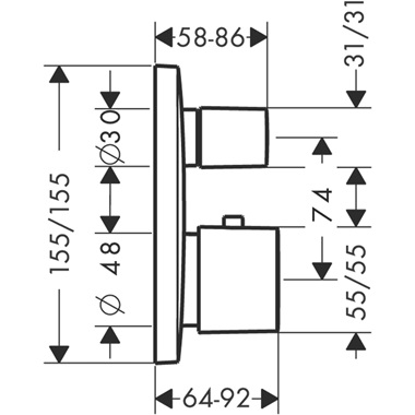 Hansgrohe PuraVida falsík alatti  termosztátos csaptelep 2 kivezetéssel, elzáró- és váltószeleppel, fehér, króm
