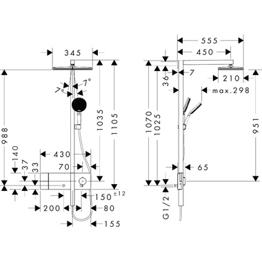 Hansgrohe Raindance Alive Q showerpipe 210/340, 1jet, showerselect comfort, szálcsiszolt bronz