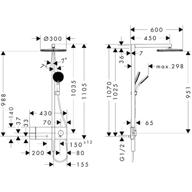 Hansgrohe Raindance Alive S showerpipe 300, 1jet, ecosmart, showerselect comfort, matt fekete