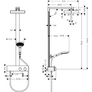 Hansgrohe Rainfinity zuhanyszett Showerpipe 250, 1jet EcoSmart, Showertablet 350, matt fehér