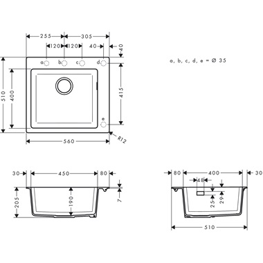 Hansgrohe S510-F450 beépített mosogató 450, grafitfekete